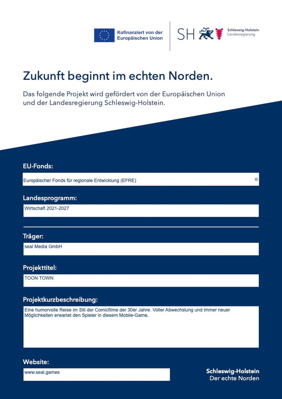 EFRE / Schleswig-Holstein funding notice for project Toon Town
